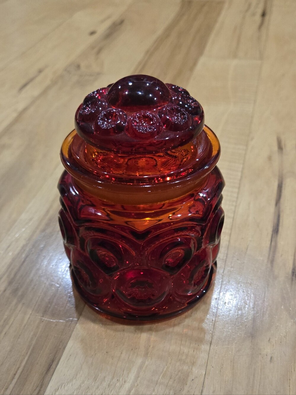 Moon And Stars Amber Orange Red Vintage LE Smith Small Canister Apothecary Jar